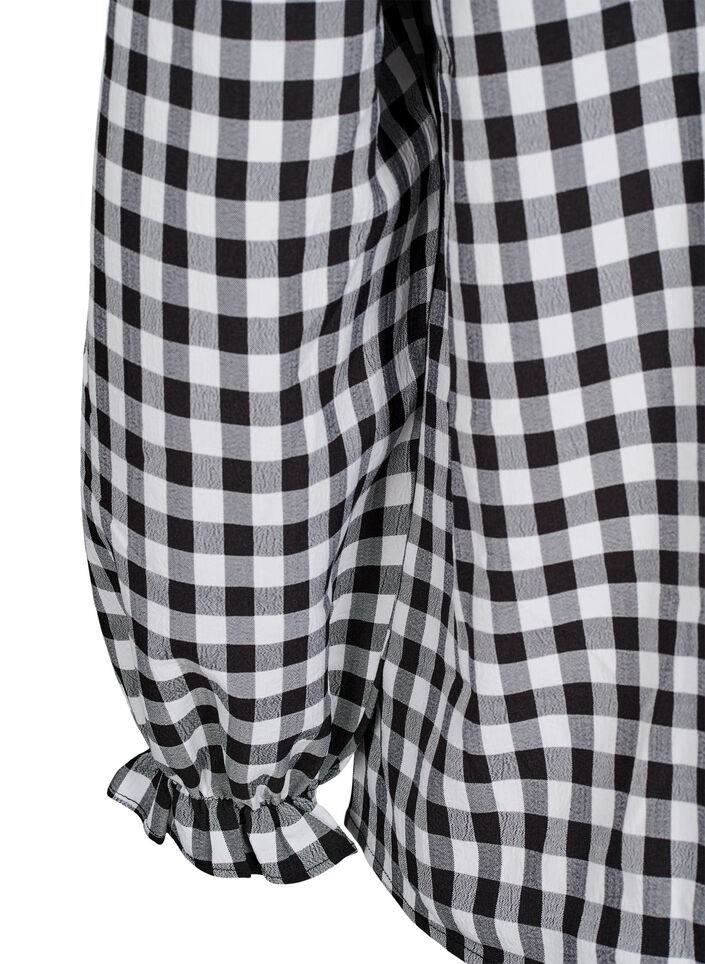 Rutig skjortblus med volangdetaljer, Black/W. Gingham, Packshot image number 3