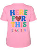T-shirt med paljetthj&auml;rta och f&auml;rgglatt tryck p&aring; ryggen, Rosa, Packshot image number 1
