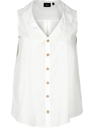 Ärmlös skjorta i bomull, Bright White, Packshot image number 0