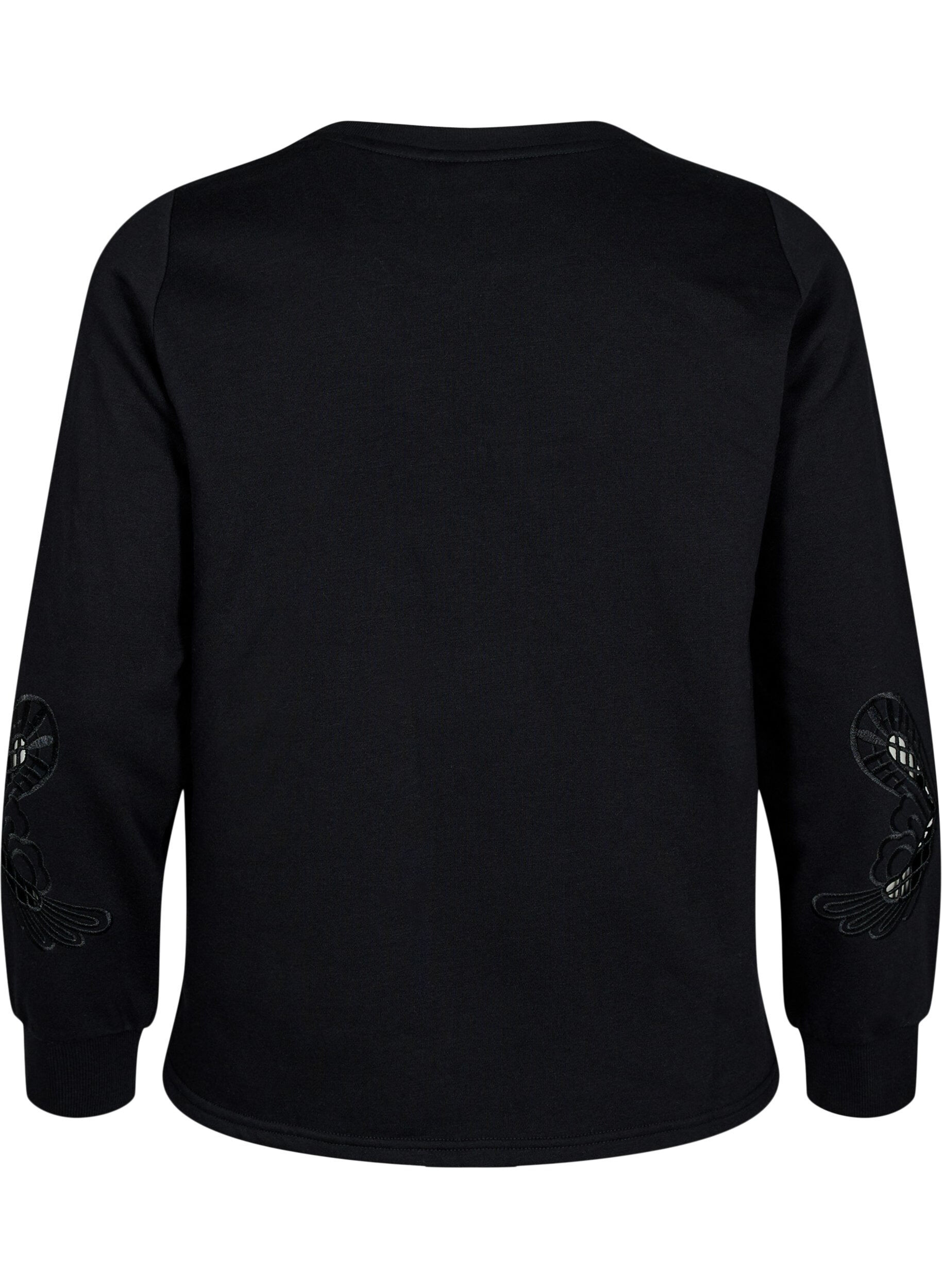 Zizzi Sweatshirt med broderade utsk&auml;rningar, Black, Packshot image number 1