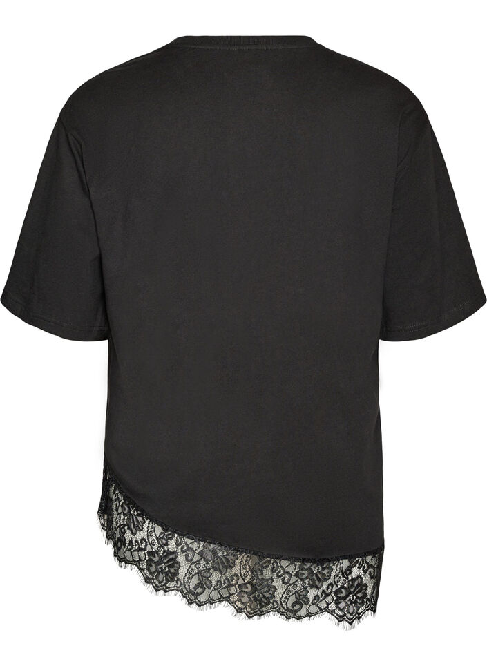 T-shirt med asymmetrisk spetskant, Svart, Packshot image number 1