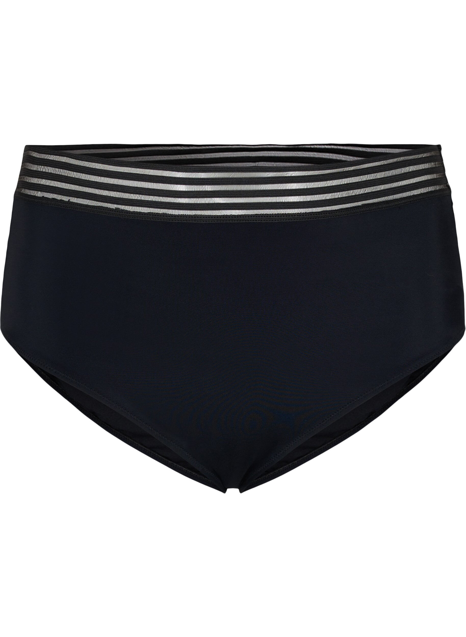 Zizzi Bikinitrosa med h&ouml;g midja och mesh, Black, Packshot image number 0
