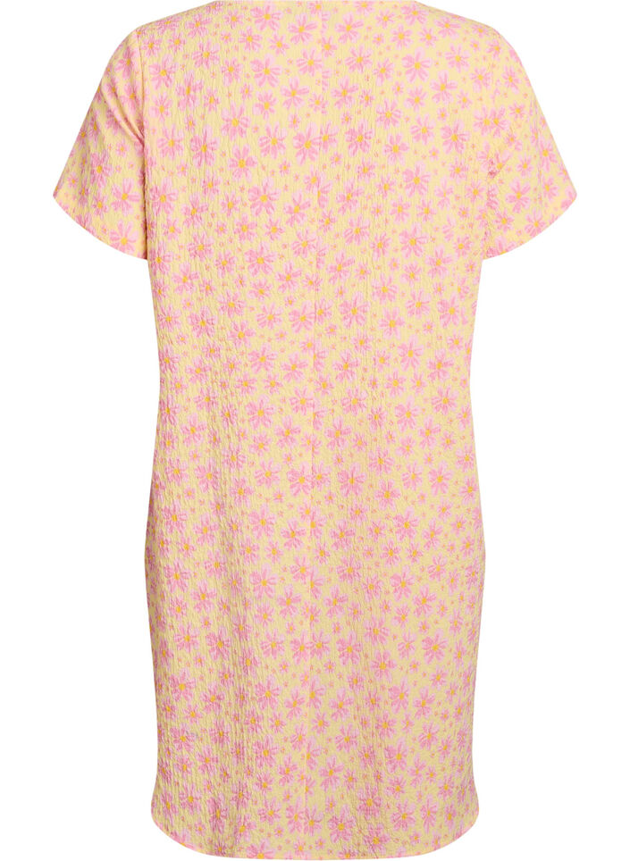 Kort kl&auml;nning med krinklad textur och korta &auml;rmar, Gul, Packshot image number 1