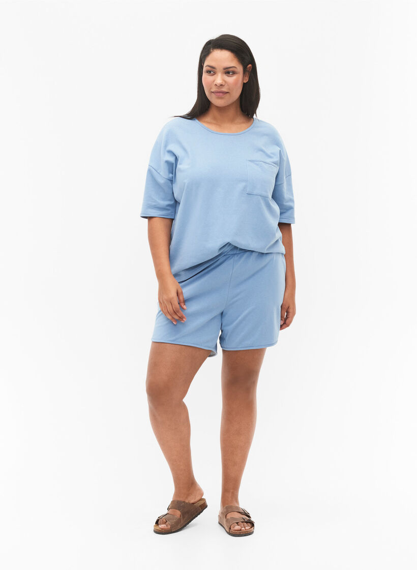 Enfärgade sweatshirtshorts med fickor, Faded Denim, Model image number 3