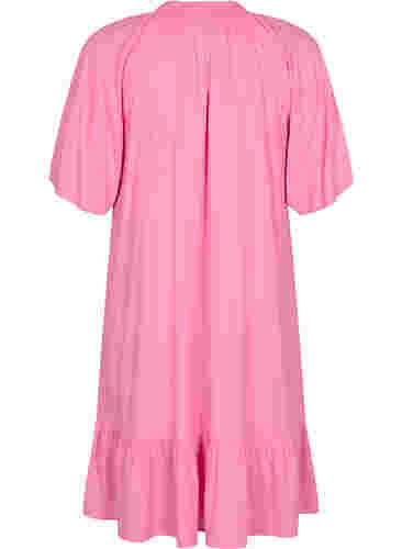 Kortärmad klänning i viskos med v-ringning, Aurora Pink, Packshot image number 1