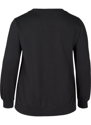 Sweatshirt i bomull med tryck på bröstet, Black w. Black, Packshot image number 1