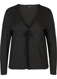 Ribbstickad cardigan med snörning, Black