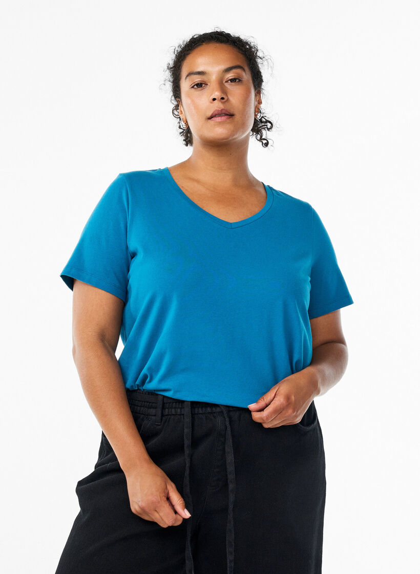 Enf&auml;rgad t-shirt i bomull, Bl&aring;, Model image number 0