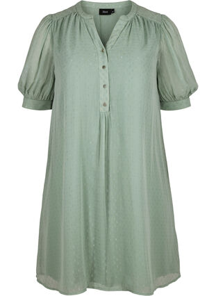 Klänning med korta ärmar och knappar, Chinois Green, Packshot image number 0
