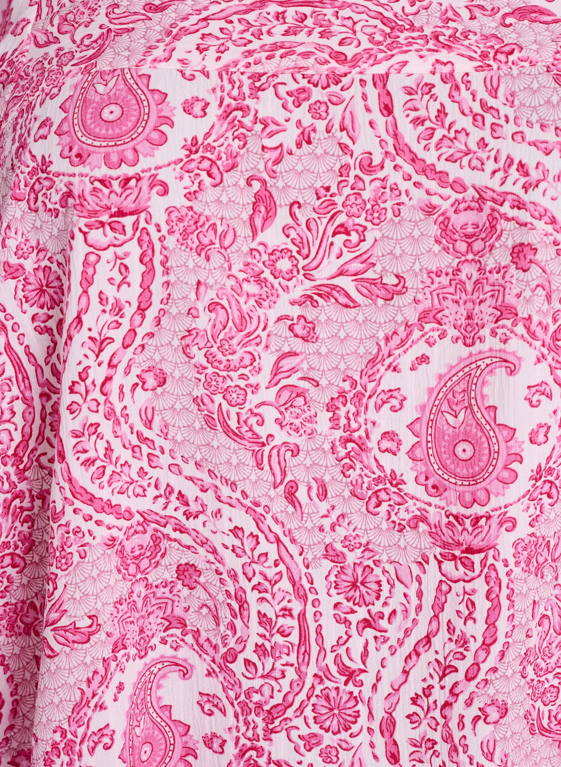 ZizziBlus i viskos med paisleym&ouml;nster och fyrkantig halsringning, Rosa, Packshot image number 2