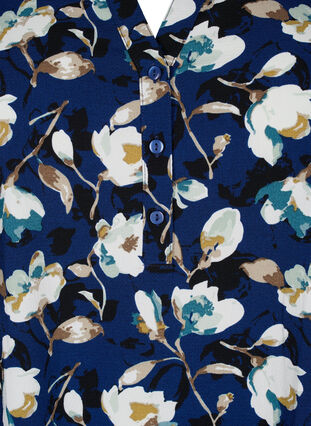 Blus med blommönster och trekvartsärm, P. Blue Flower AOP, Packshot image number 2