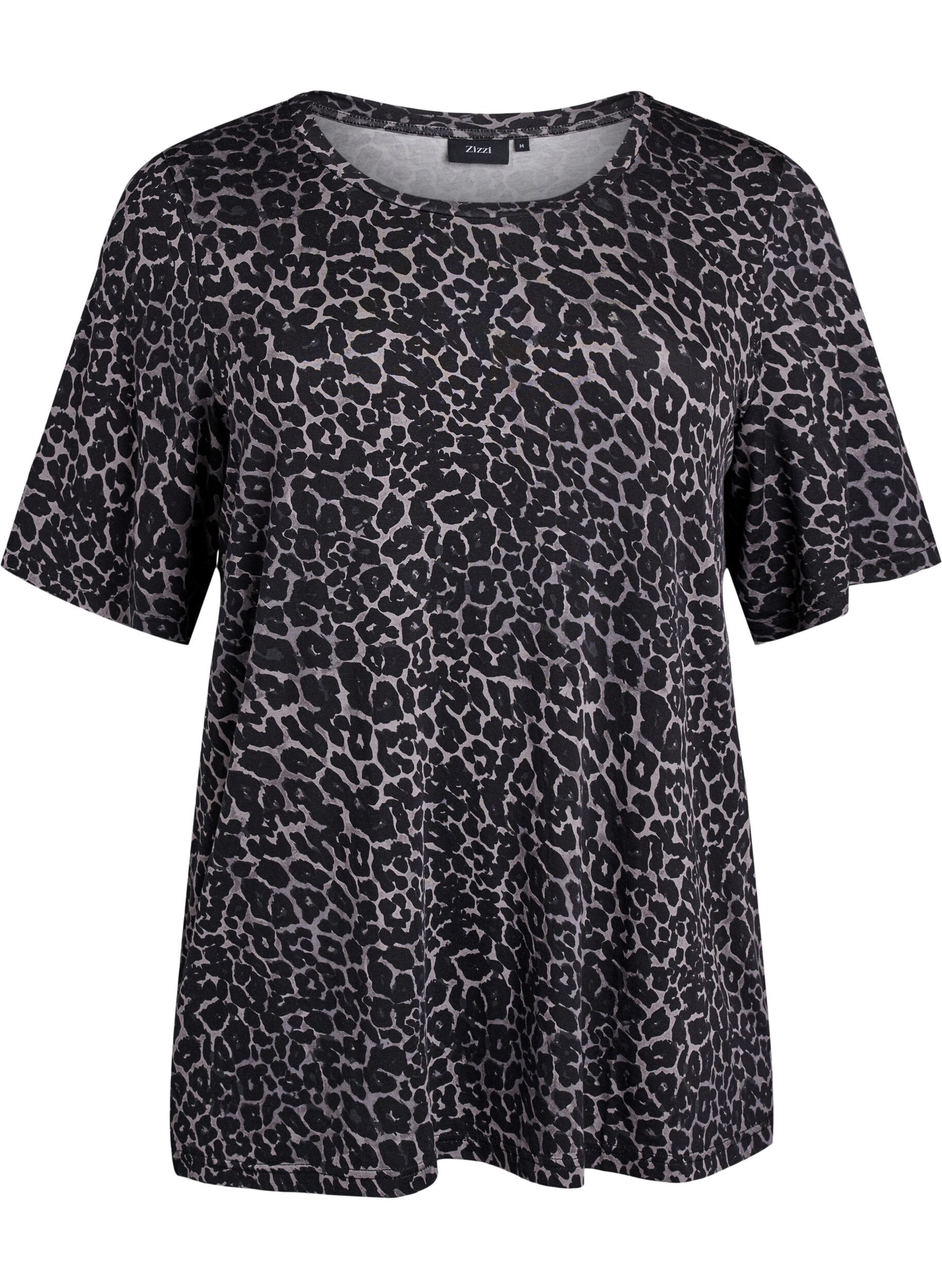 ZizziT-shirt med TENCEL&trade; Lyocell och leopardtryck, Gr&aring;, Packshot image number 0