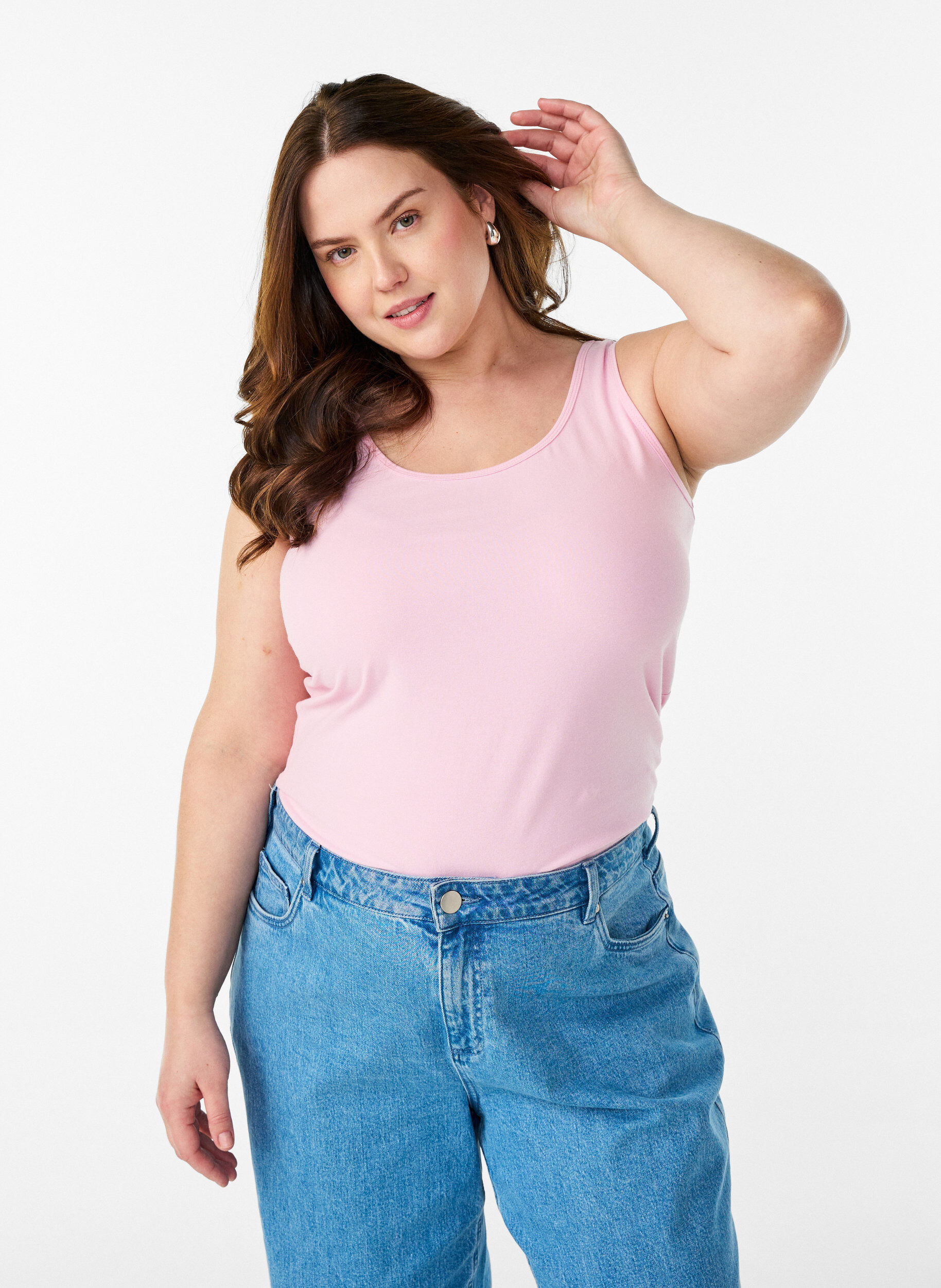 Solid f&auml;rg bas topp i bomull, Rosa, Model