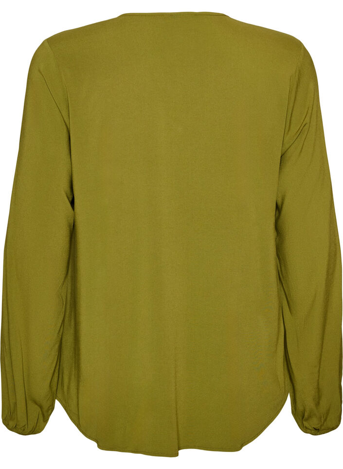 Blus i viskos med v-ringning och l&aring;nga &auml;rmar, Gr&ouml;n, Packshot image number 1