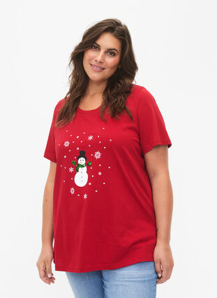 T-shirt med jultryck och paljetter, Tango R. W. Snowman, Model image number 0