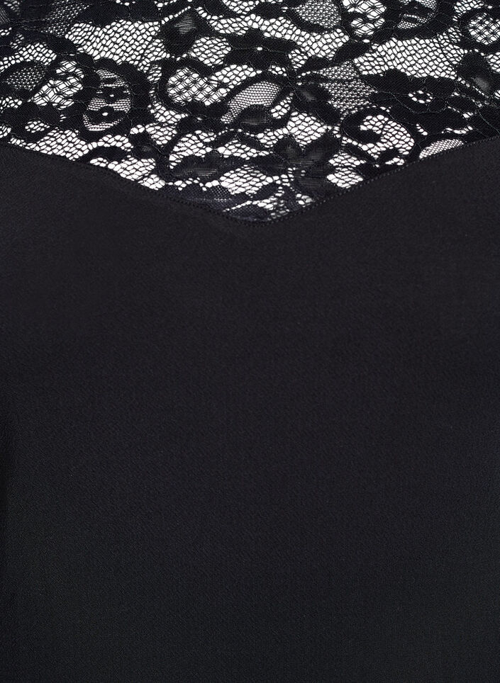 Figurnära body med spetsärmar, Svart, Packshot image number 2