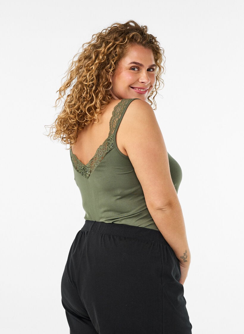 Topp i viskos med spetskant, Gr&ouml;n, Model image number 2