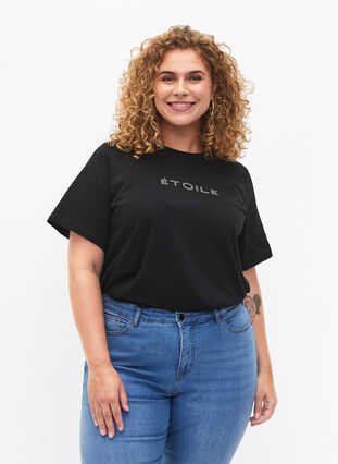 T-shirt i ekologisk bomull med text, Black ÉTOILE, Model image number 0