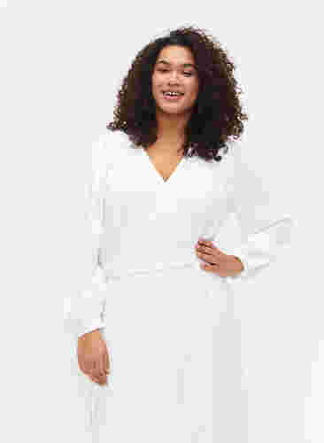 Omlottklänning med långa ärmar, Bright White, Model image number 2