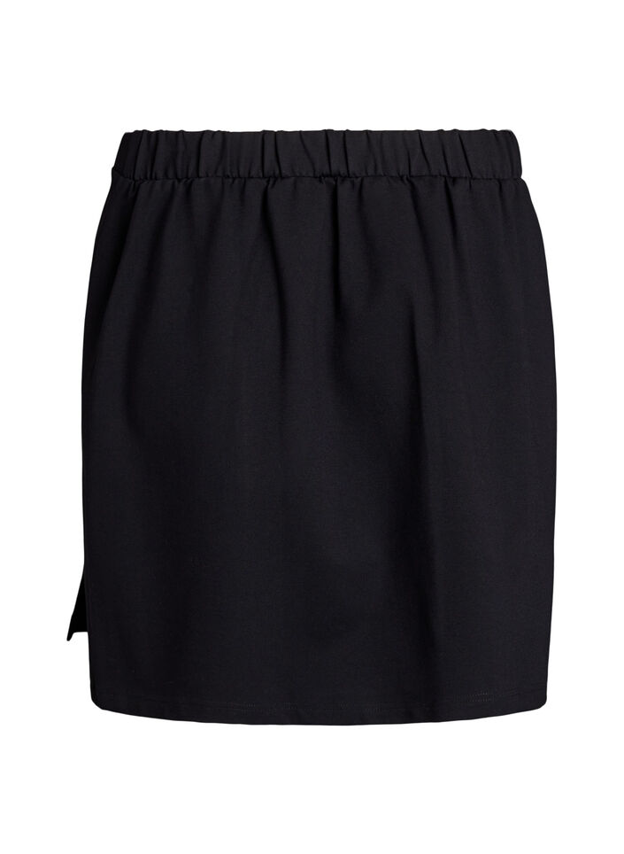 Kort jerseykjol med slits, Svart, Packshot image number 1