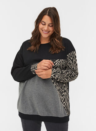 Sweatshirt med mönster, Black Grey Zebra, Model image number 0