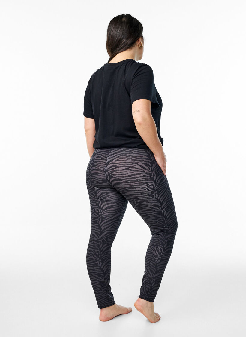 Leggings i viskos med zebramönster, Svart, Model image number 2