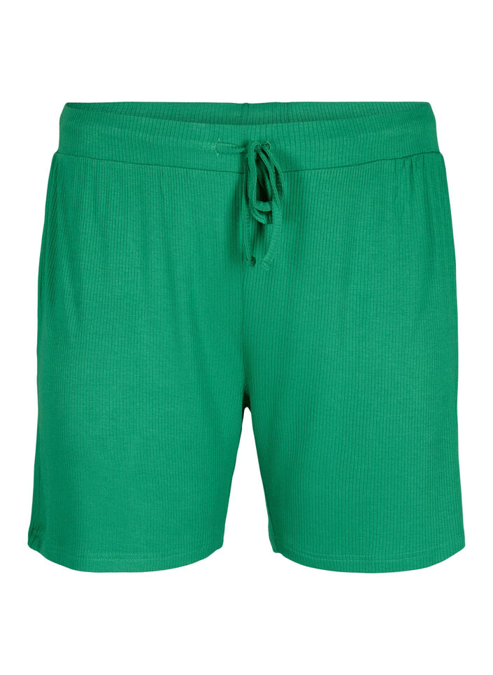 Löst sittande viskosshorts med ribbad kant, Jolly Green, Packshot image number 0