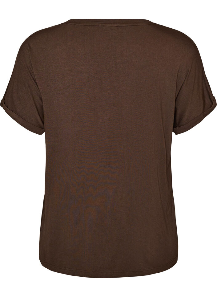 Bas-t-shirt med v-ringning i viskos, Brun, Packshot image number 1