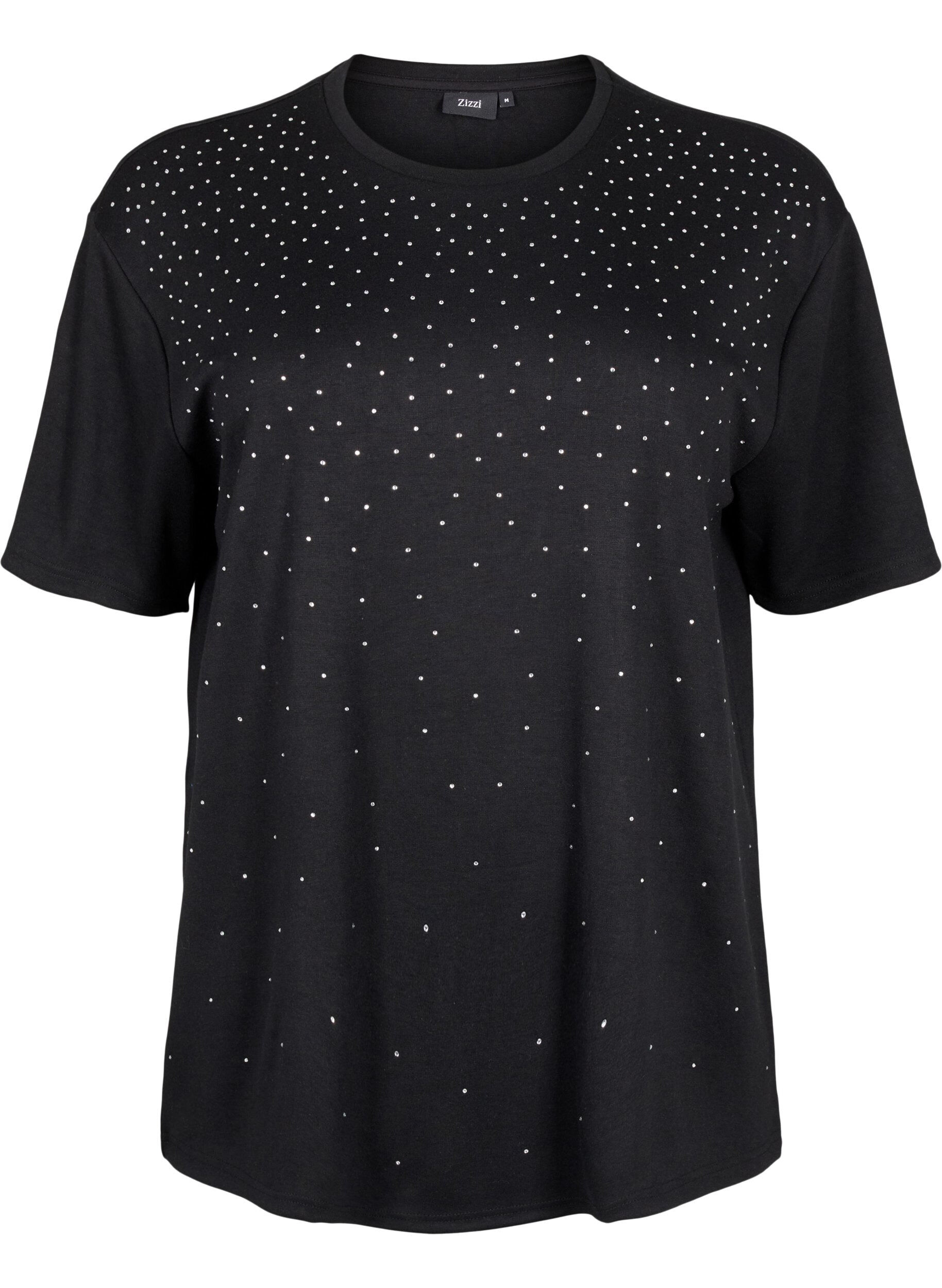 T-shirt med strassstenar och rund hals