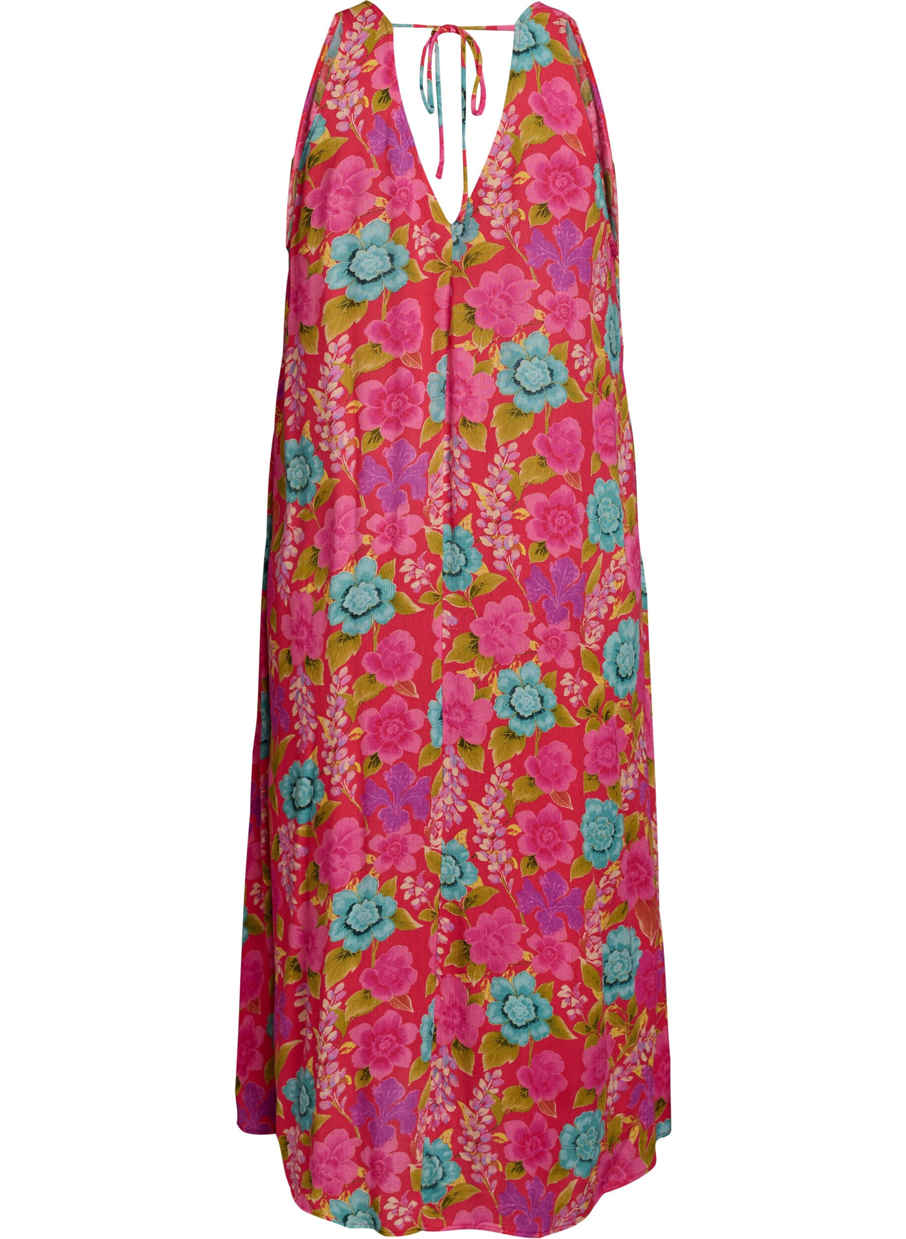 Zizzi &Auml;rml&ouml;s a-linjeformad maxikl&auml;nning med v-ringning, R&ouml;d, Packshot image number 1