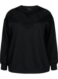 Sweatshirt med volang och virkad detalj, Black