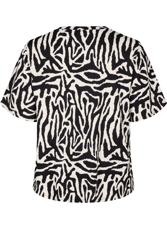 Kort&auml;rmad blus med m&ouml;nster, Svart, Packshot image number 1