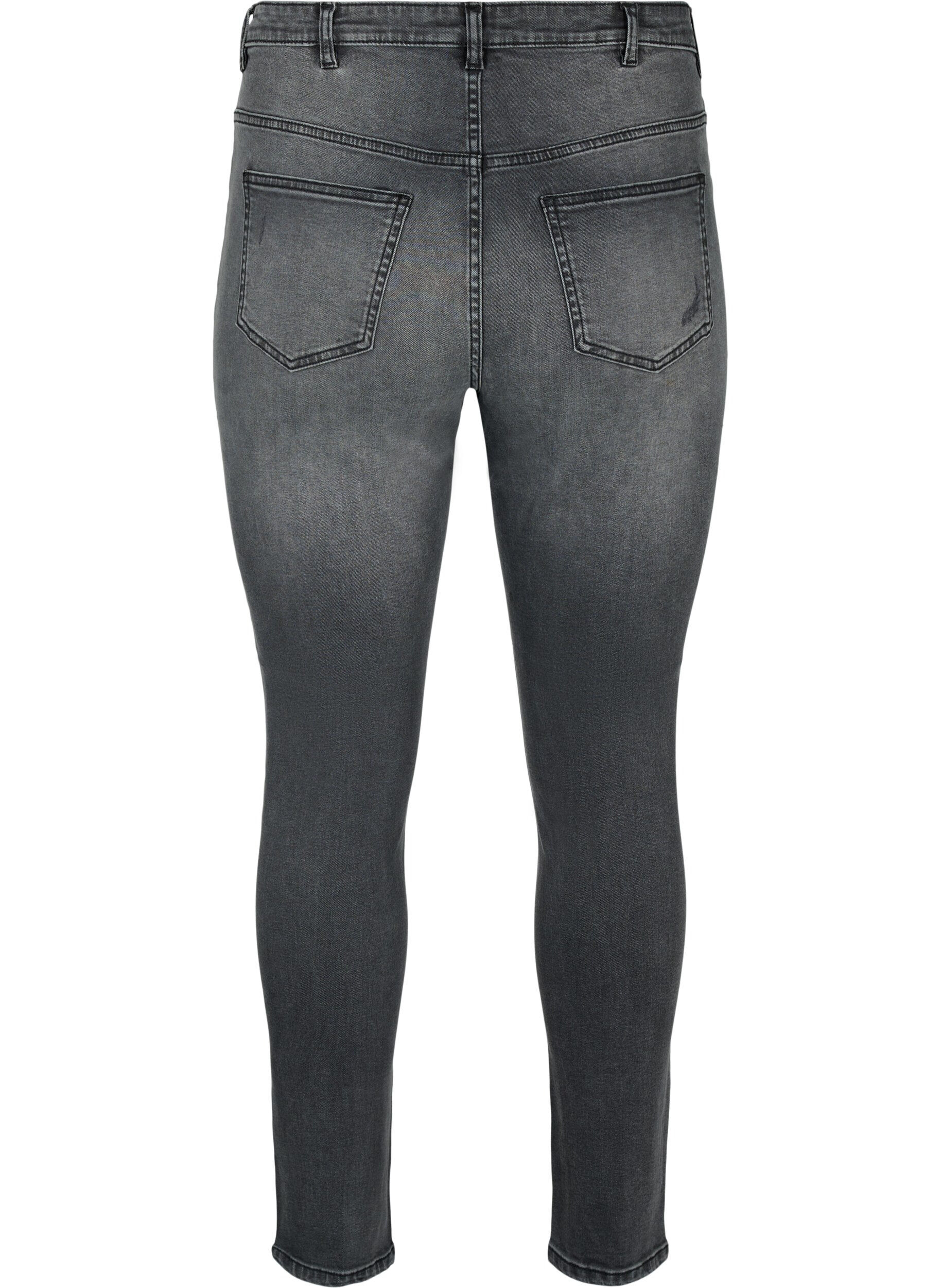 Zizzi Kroppsn&auml;ra jeans med slitdetaljer, Grey Denim, Packshot image number 1