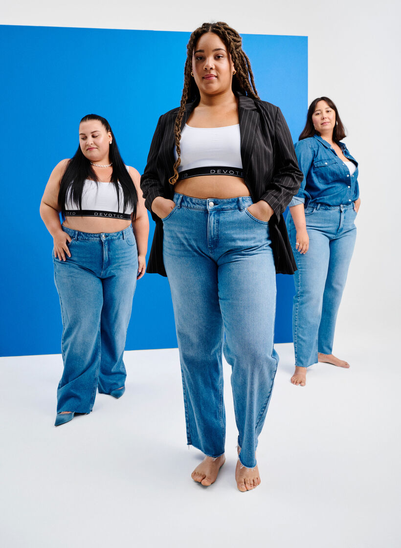 Raka jeans med rå kanter, Medium Blue, Image image number 0