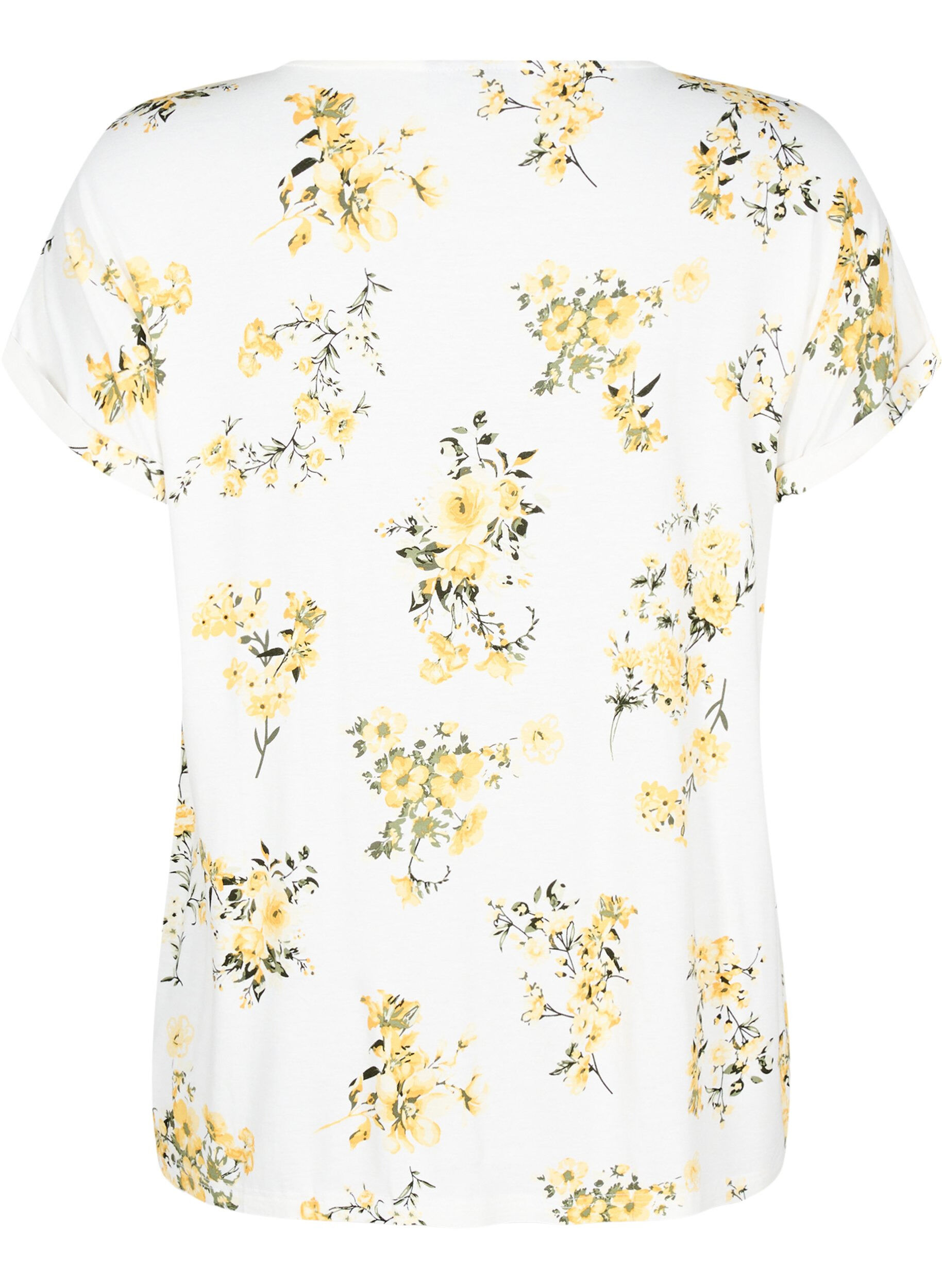 Zizzi T-shirt med blommigt tryck, Gul, Packshot image number 1