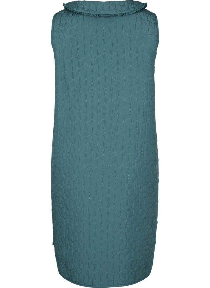 Lång quiltad väst med krage och volang, Sagebrush Green, Packshot image number 1