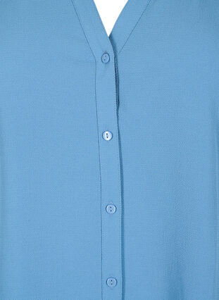Skjortblus med 3/4 ärmar och volangkrage, Moonlight Blue, Packshot image number 2