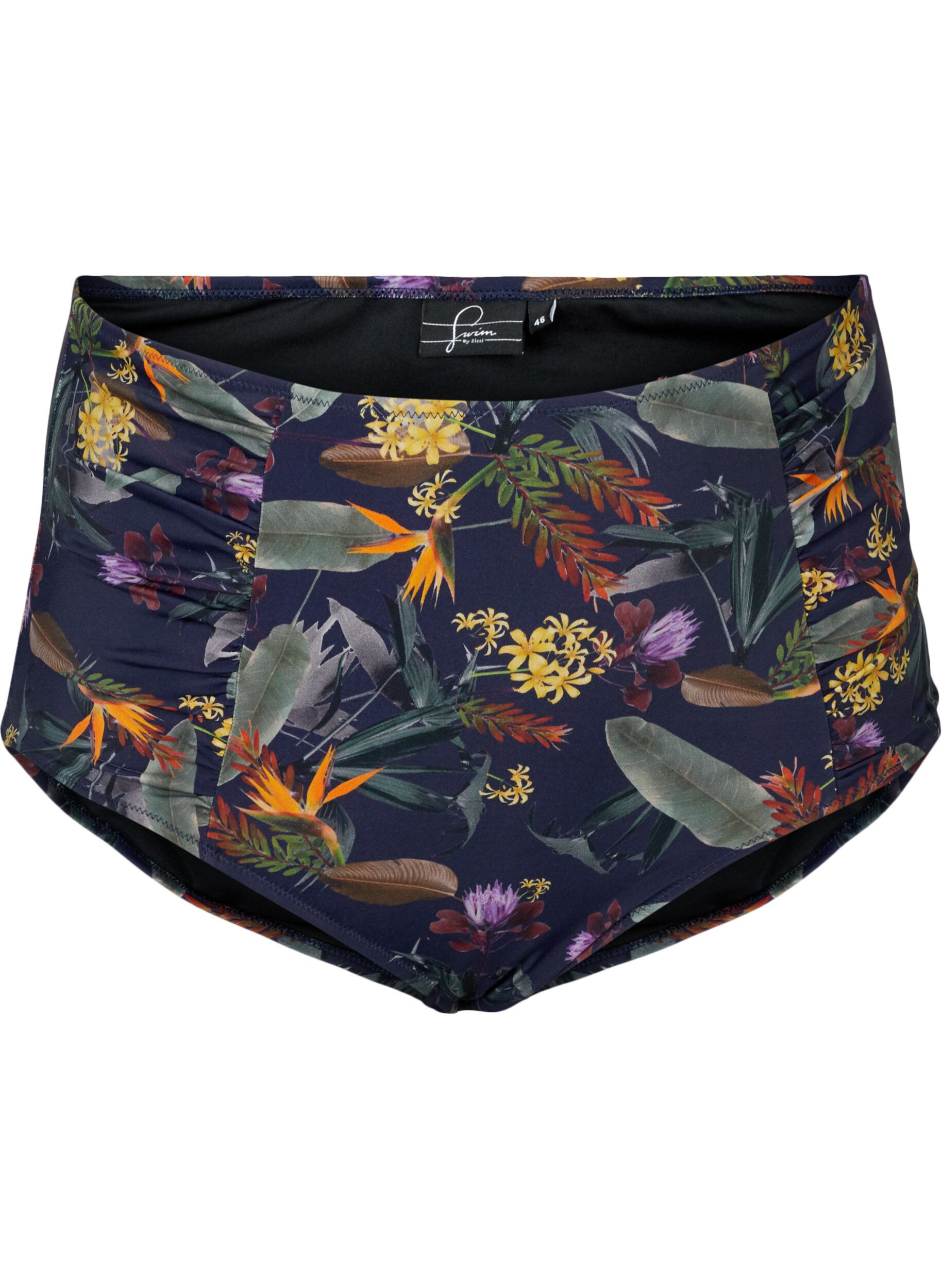 Zizzi Bikiniunderdel med h&ouml;g midja och blommigt tryck, Night Sky Flower, Packshot image number 0
