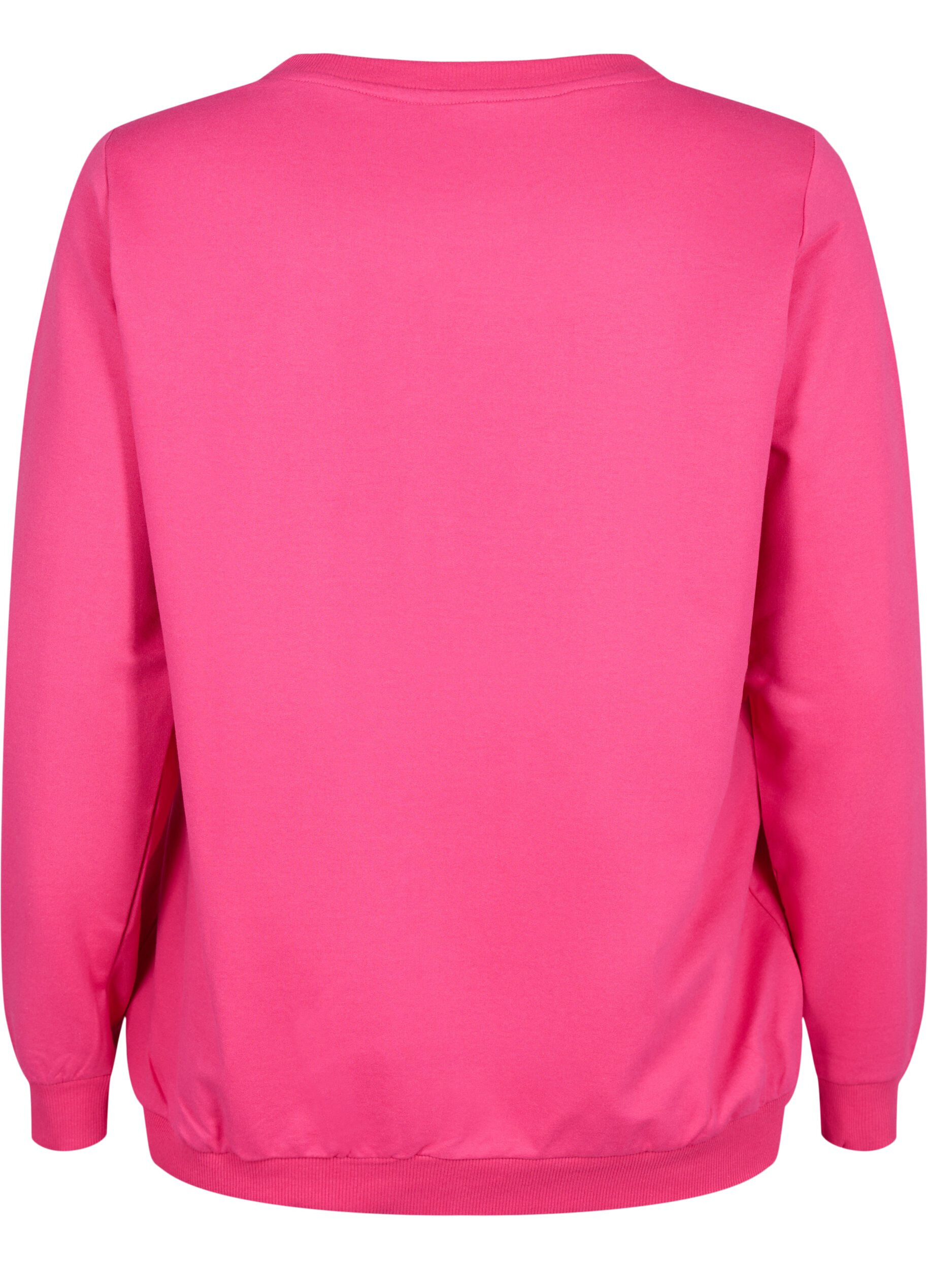 Zizzi Sweatshirt med text, Fuchsia P. W. Reset, Packshot image number 1