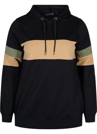 Sweatshirt med huva och färgdetaljer, Black/Camel, Packshot image number 0