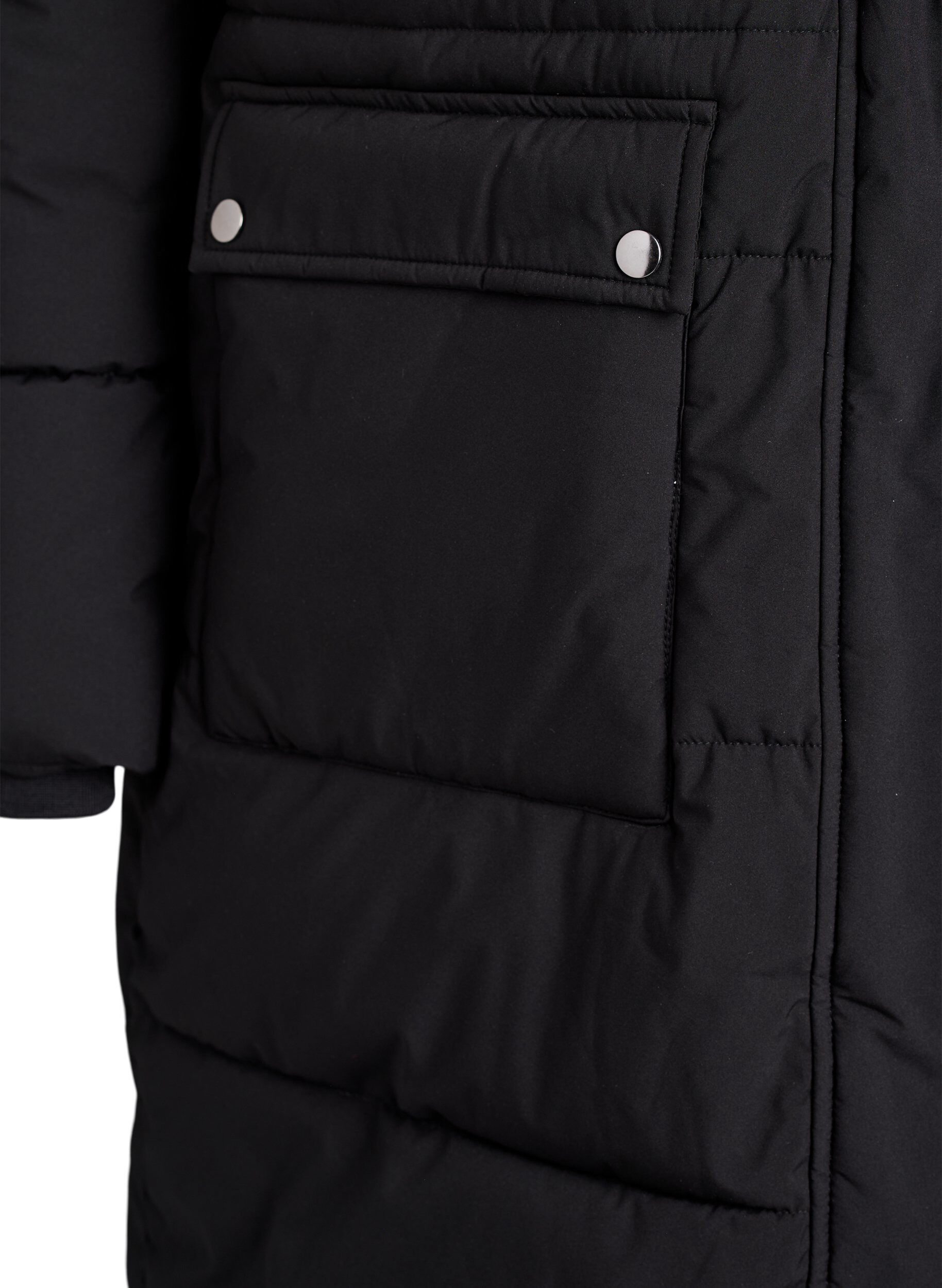 Zizzi Vattenavvisande parkas med krage i fuskp&auml;ls, Svart, Packshot image number 3