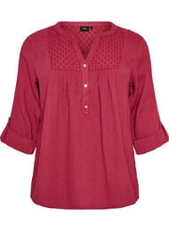 Blus i bomullsmuslin med broderie anglaise, R&ouml;d