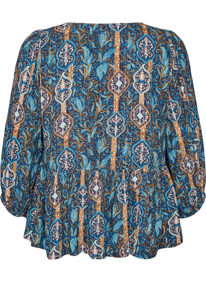 Blus med paisleym&ouml;nster och spetsdetalj, Bl&aring;, Packshot image number 1