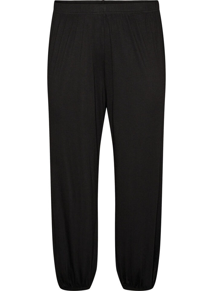 L&ouml;sa pyjamasbyxor i viskos med res&aring;r i midjan, Svart, Packshot image number 0