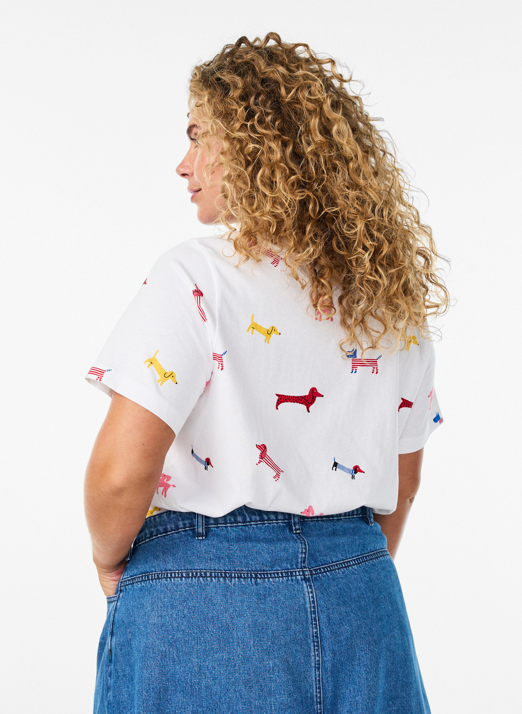 ZizziT-shirt i bomull med hundtryck, Vit, Model image number 2