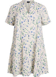 Kort a-linjeformad kl&auml;nning i bomullsmuslin, Beige