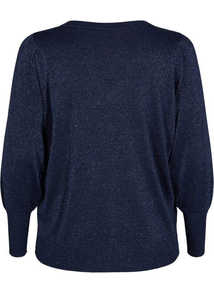 Stickad blus med shimmer och V-ringning, Naval A.w.Blue Lurex, Packshot image number 1