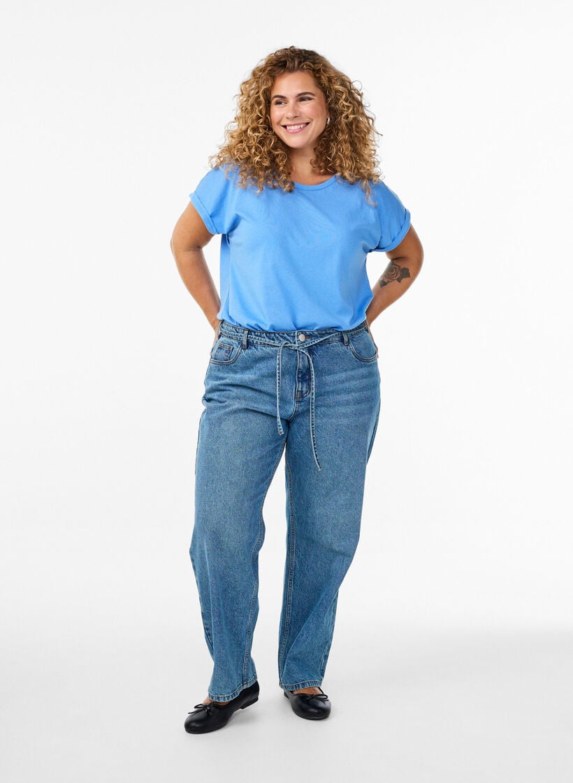 Kort&auml;rmad t-shirt i bomullsmix, Bl&aring;, Model image number 1