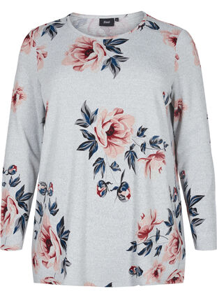 Blomstrete bluse med lange ermer, LGM w Rose Flower, Packshot image number 0