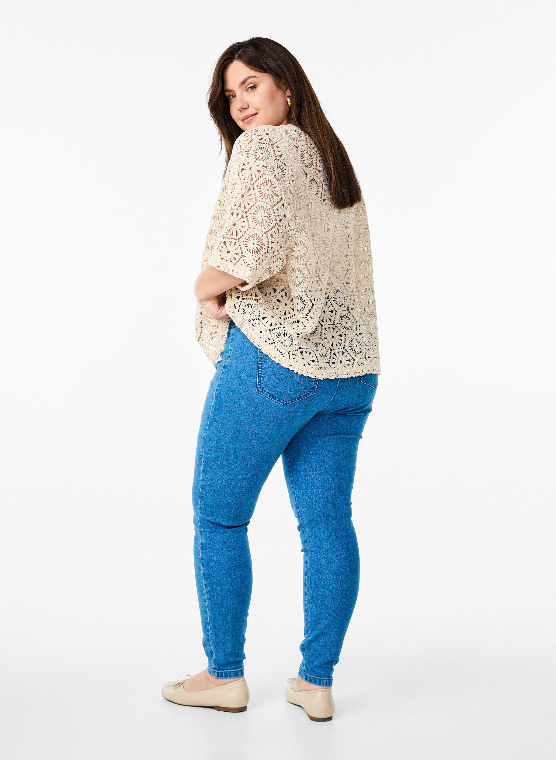 Zizzi Stretchiga jeggings med h&ouml;g midja, Bl&aring;, Model image number 1
